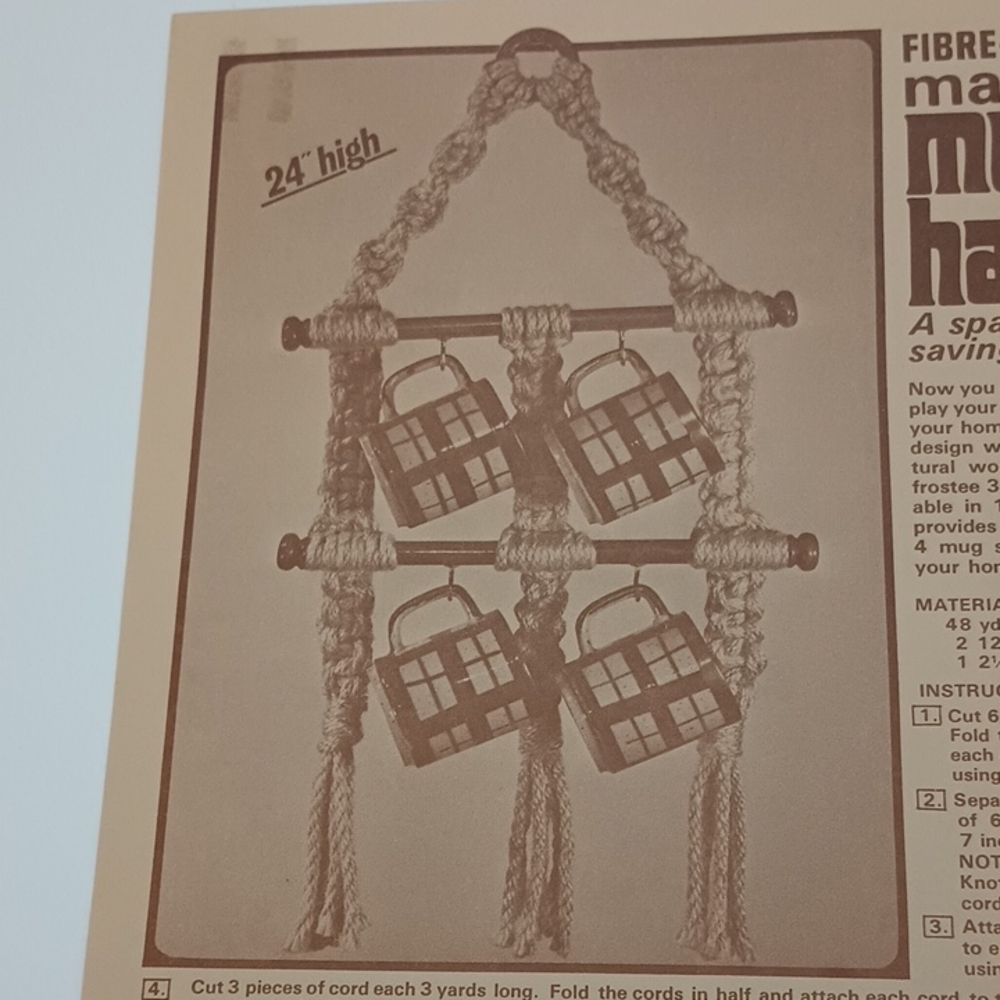 $1 Add-on VTG Macrame Mug Hanger & Towel Holder Pattern Sheet ©1978